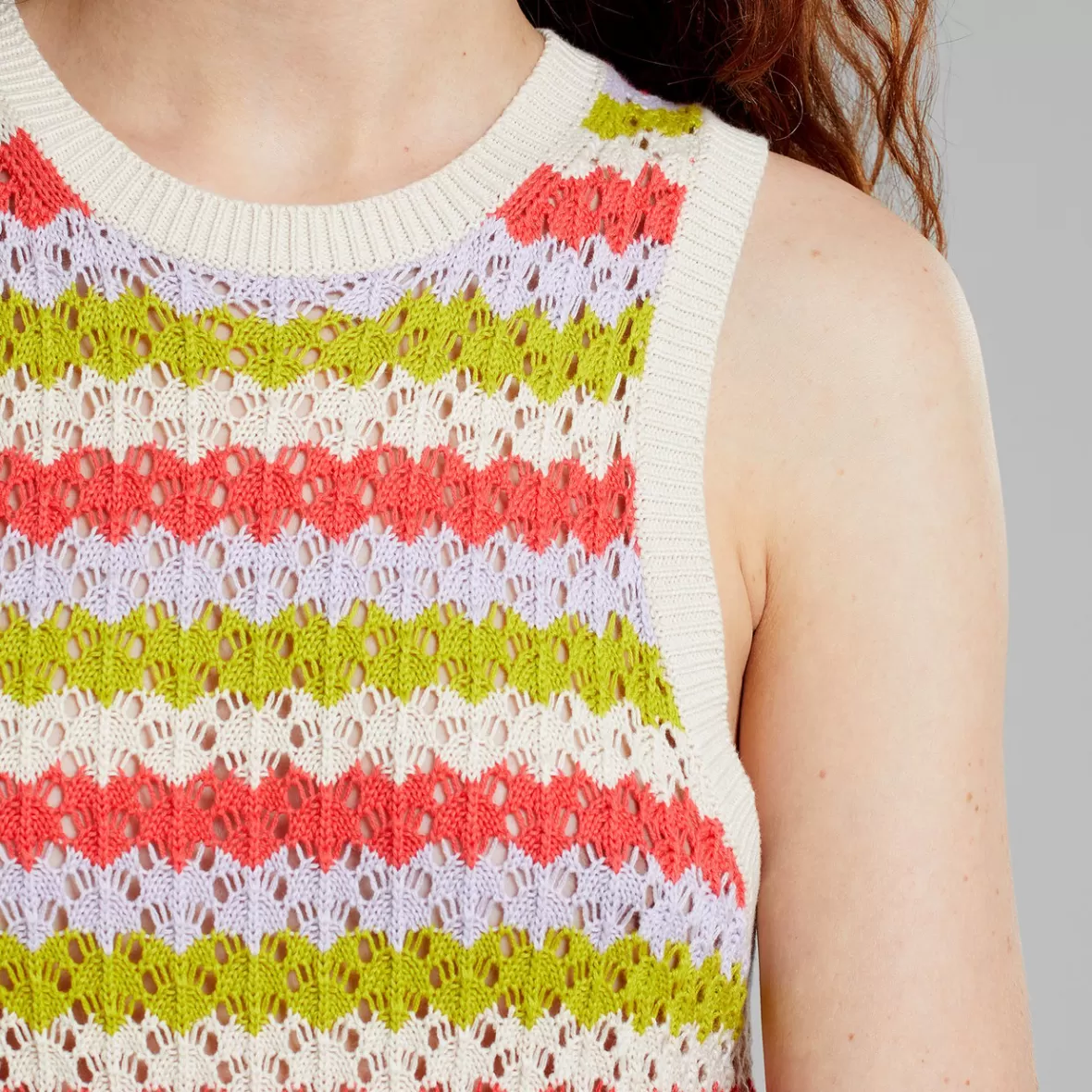 Knitwear | Dresses | DEDICATED Knitted Dress Kramfors Crochet Stripe Multi Color