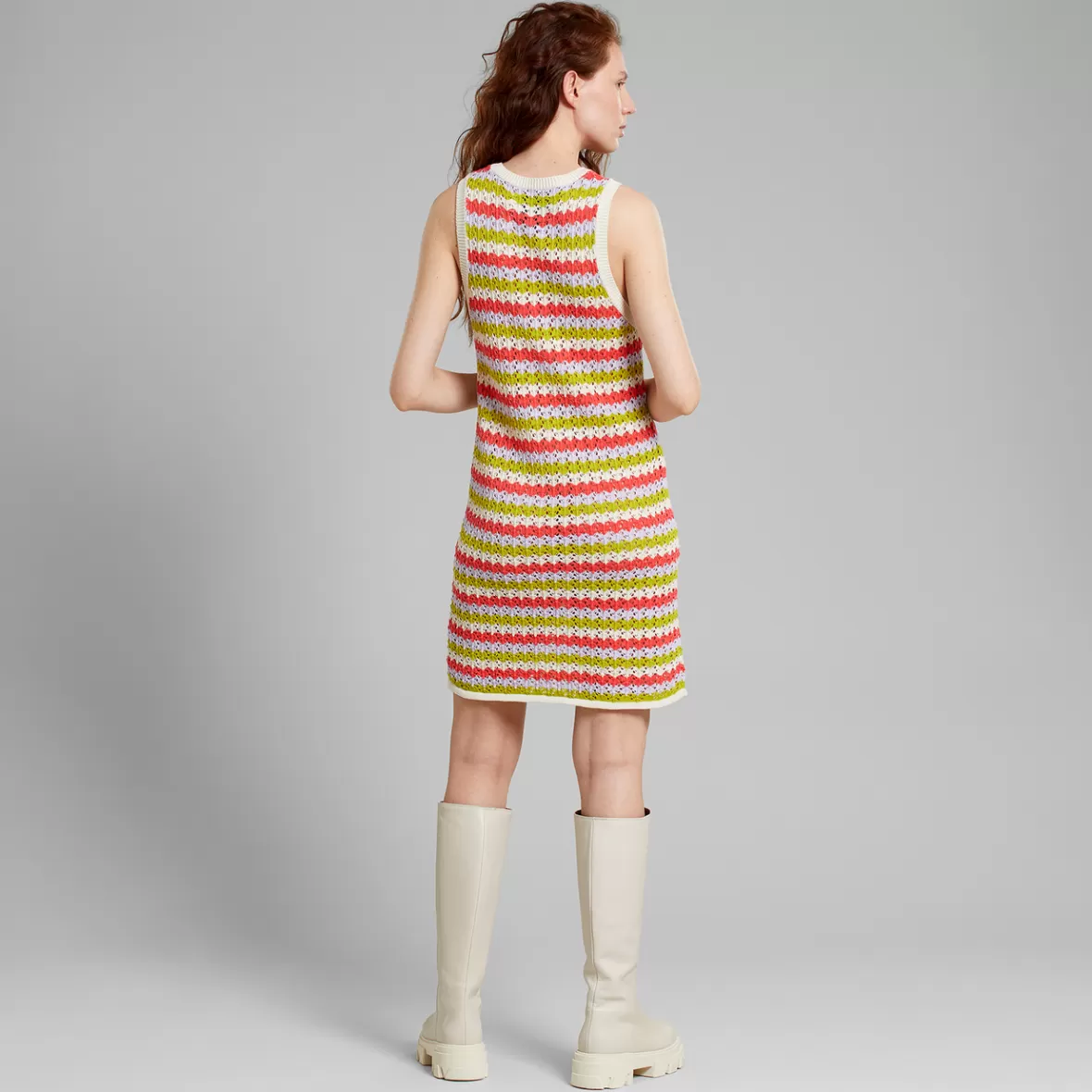 Knitwear | Dresses | DEDICATED Knitted Dress Kramfors Crochet Stripe Multi Color