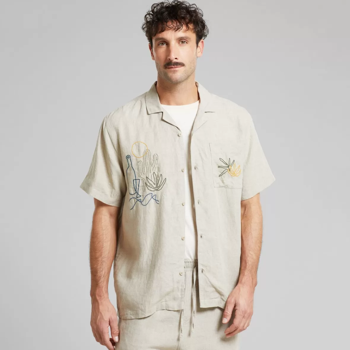Shirts | DEDICATED Shirt Marstrand Linen Emb Ecru