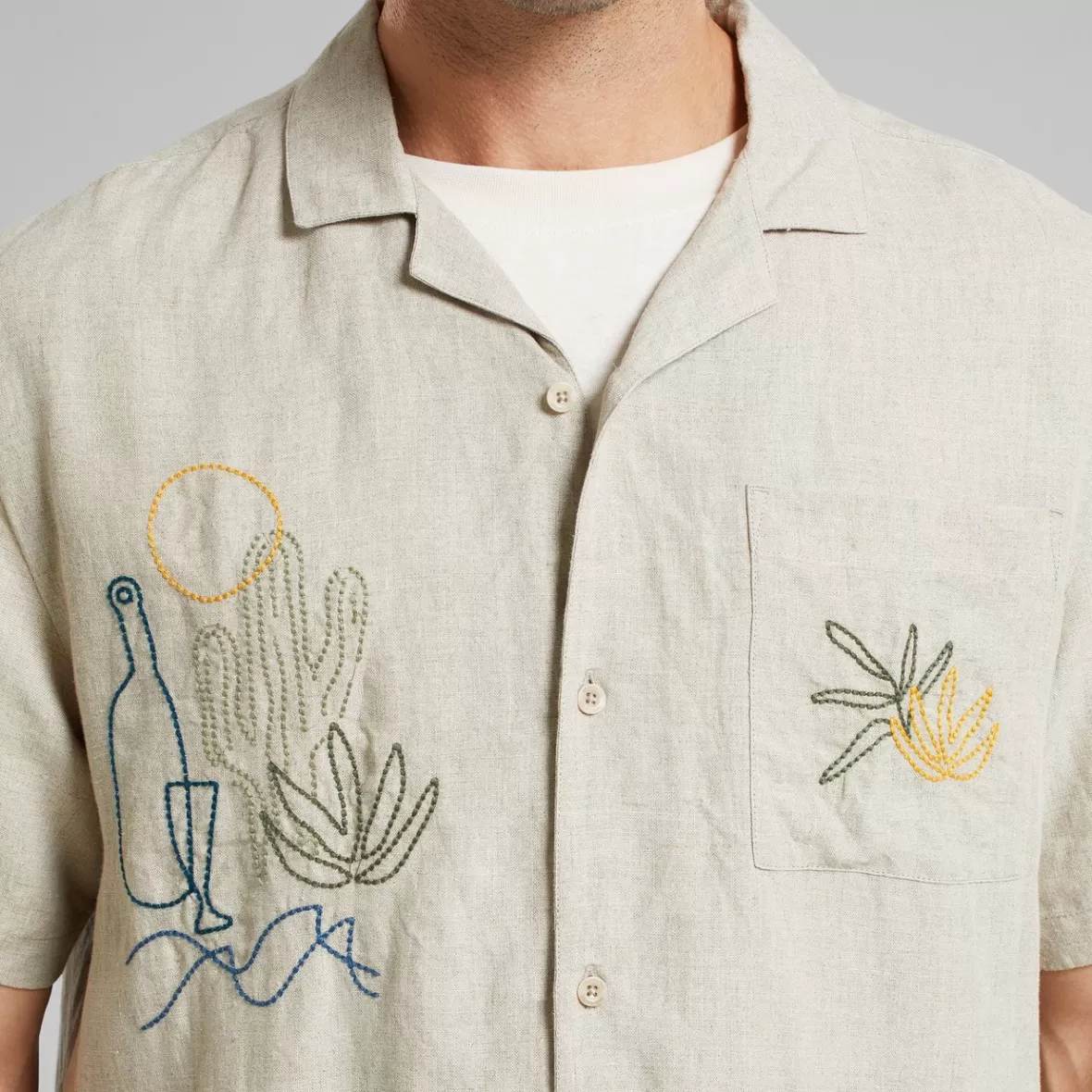 Shirts | DEDICATED Shirt Marstrand Linen Emb Ecru