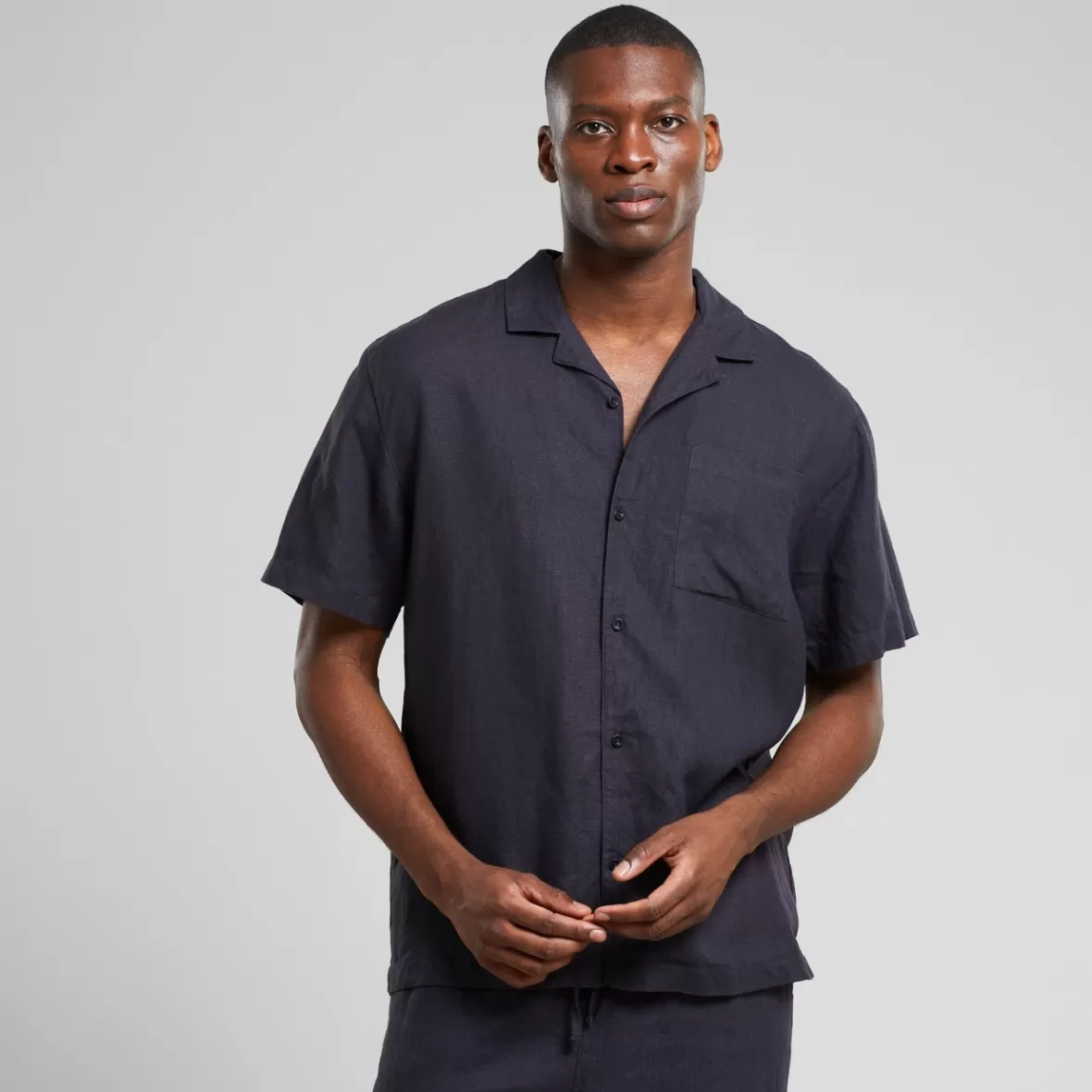 Shirts | DEDICATED Shirt Marstrand Linen Phantom Black