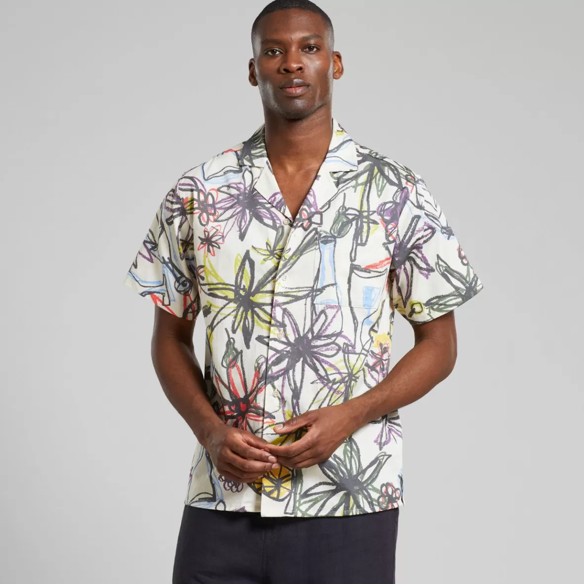 Shirts | DEDICATED Shirt Marstrand Paradise Sketch Oat White
