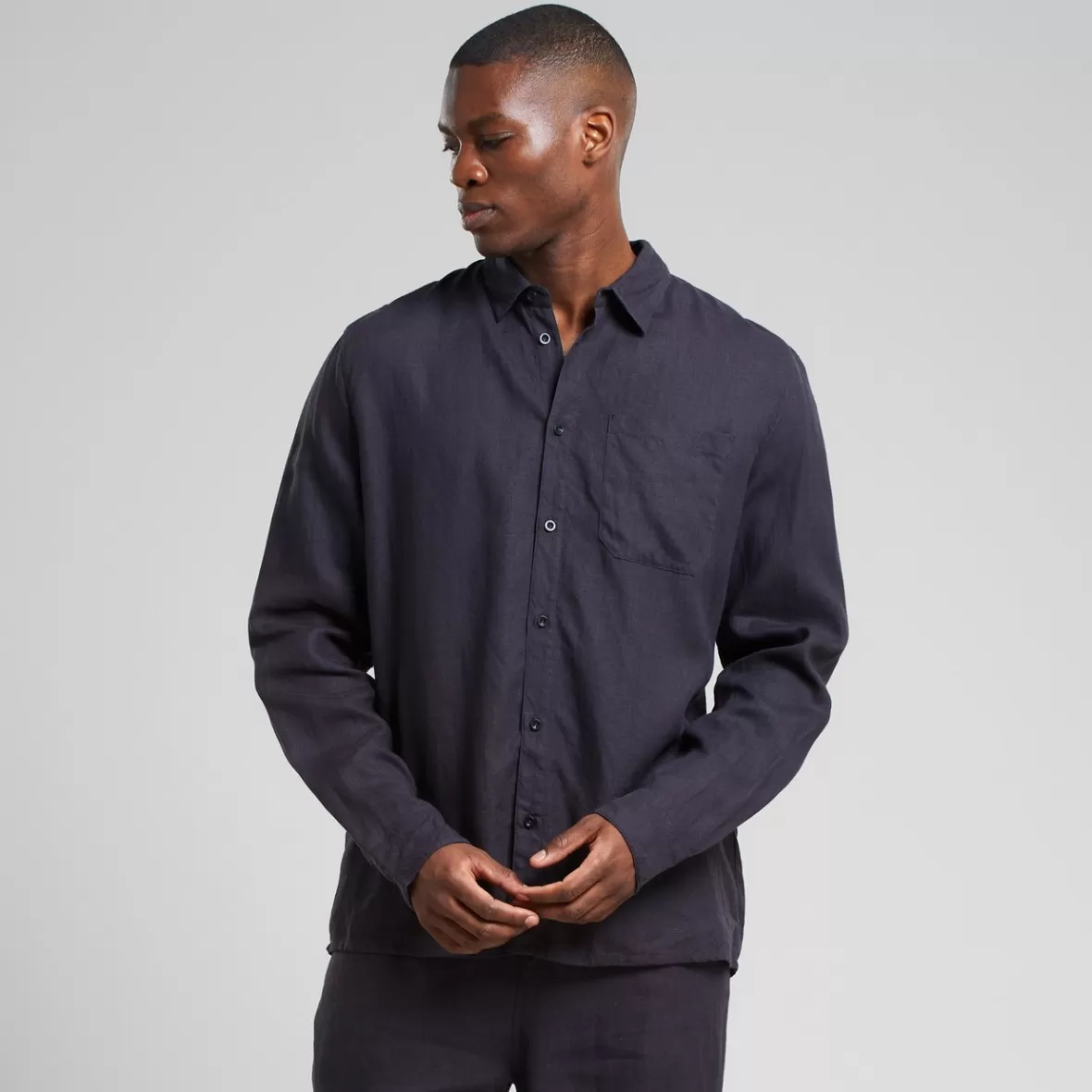 Shirts | DEDICATED Shirt Rute Linen Phantom Black