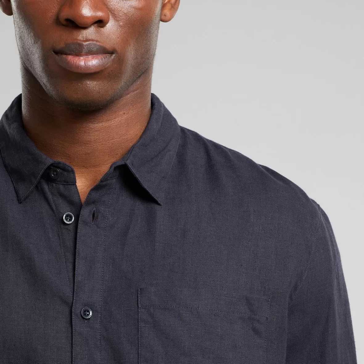 Shirts | DEDICATED Shirt Rute Linen Phantom Black