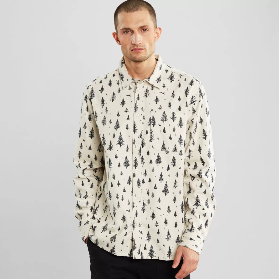 Shirts | DEDICATED Shirt Rute Pen Forest Bone White