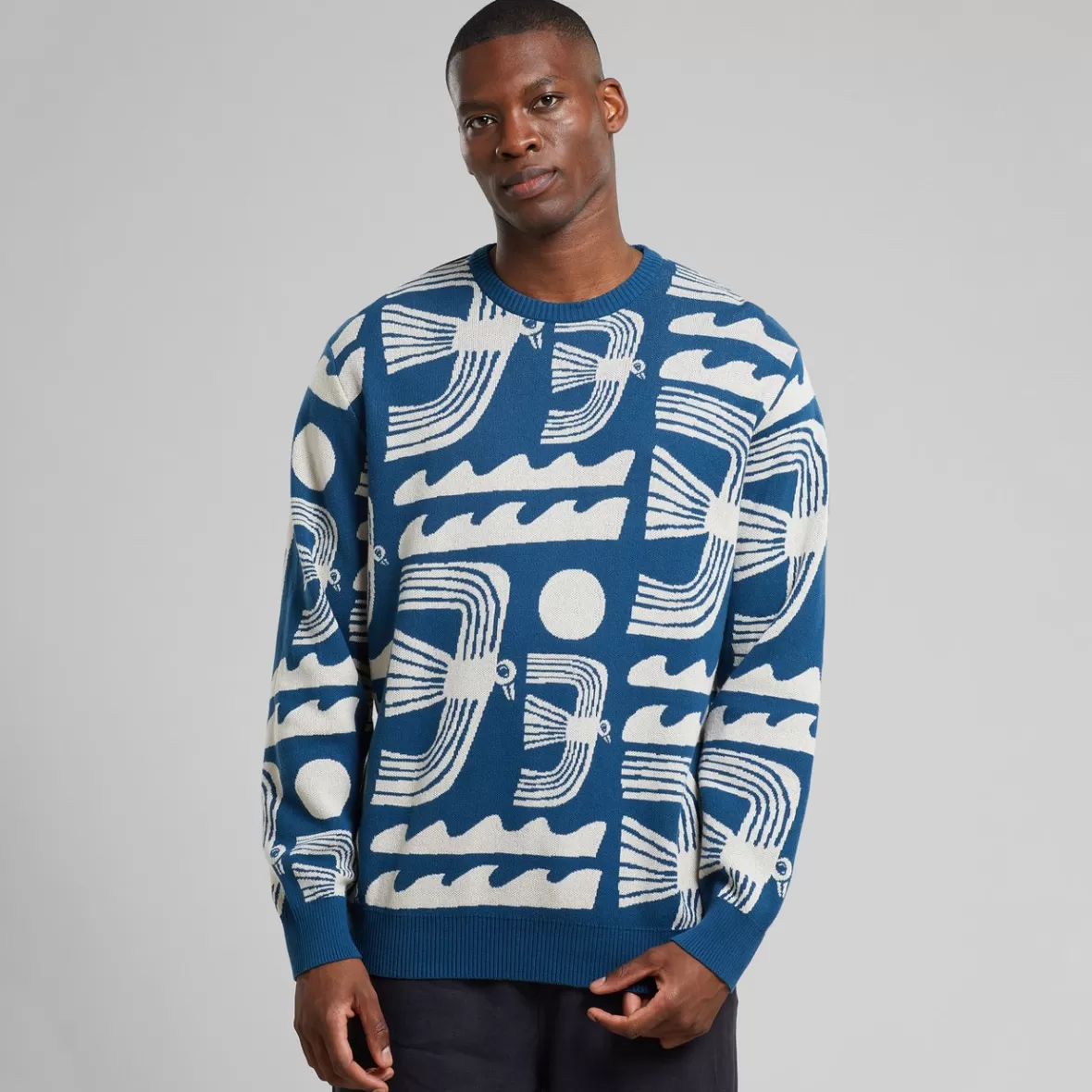 Sweats | Knitwear | DEDICATED Sweater Mora Seagulls Majolica Blue
