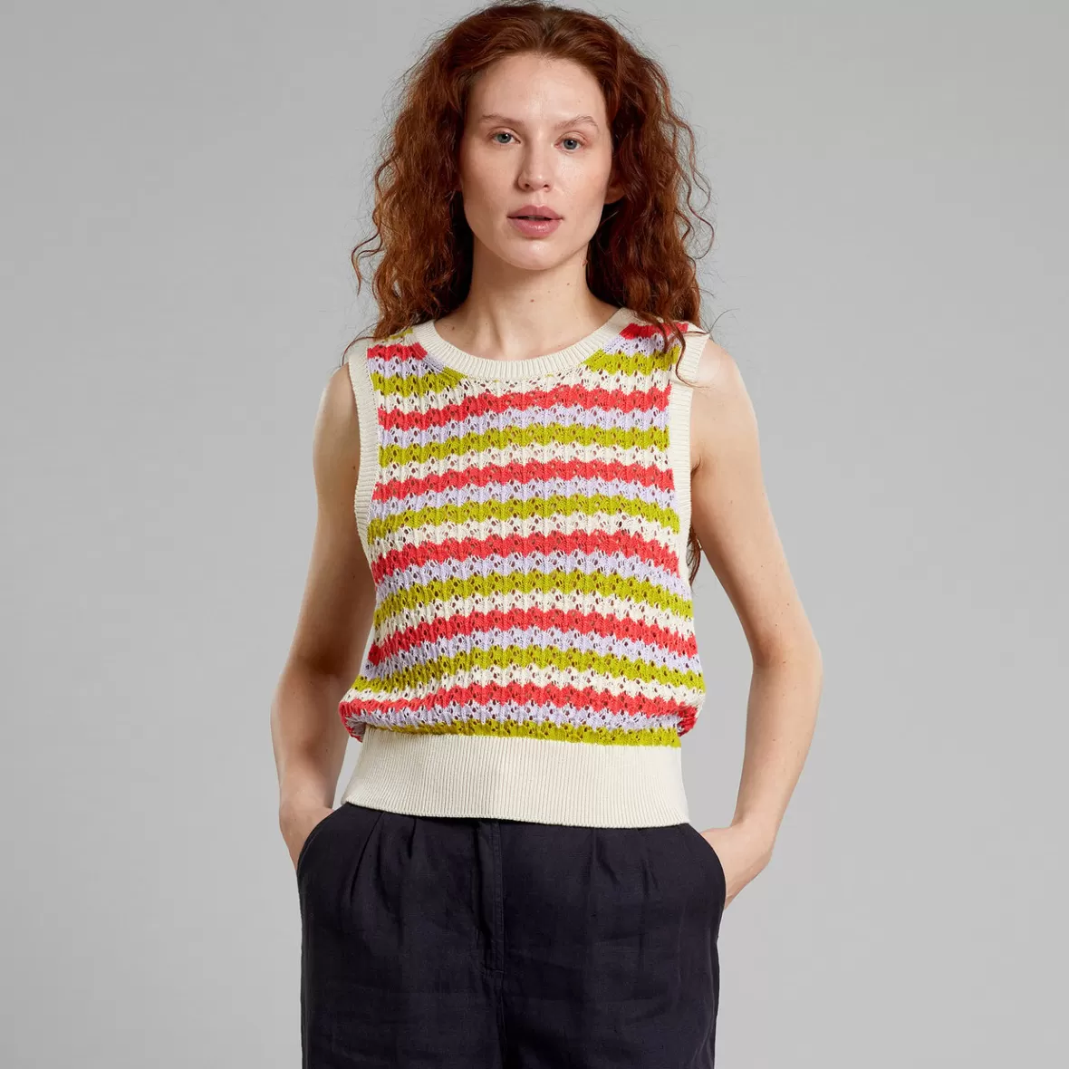 Tops | DEDICATED Top Oskarshamn Crochet Stripe Multi Color