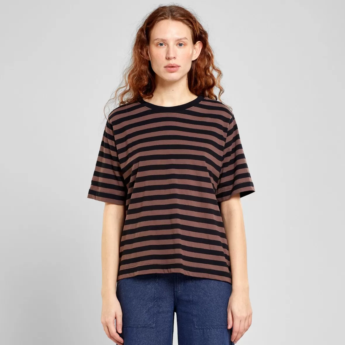 T-Shirts | DEDICATED T-shirt Vadstena Stripes Black/Bag Brown