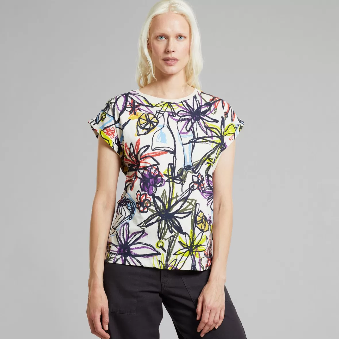 T-Shirts | DEDICATED T-shirt Visby Paradise Sketch AOP Oat White