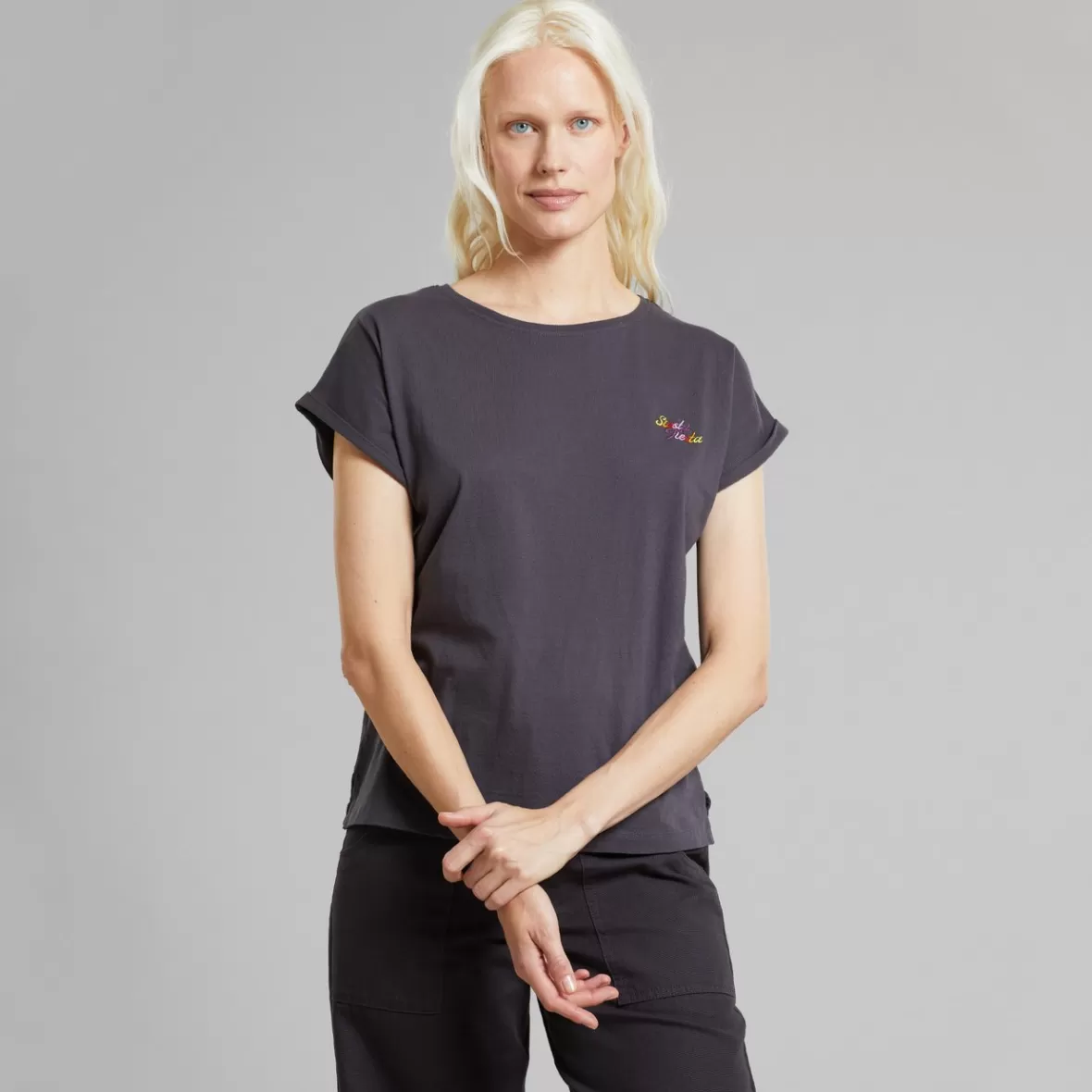 T-Shirts | DEDICATED T-shirt Visby Siesta Fiesta Text Charcoal