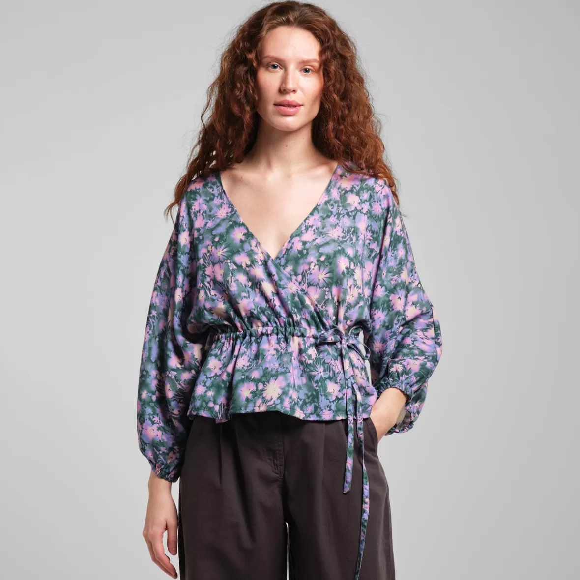 Tops | DEDICATED Wrap Top Rosenvik Blurred Flowers Purple
